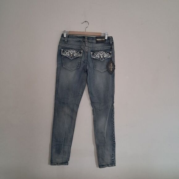 Paisley Sky jeans women's 6 light wash faded embelished y2k glam rhinestones - Picture 5 of 10
